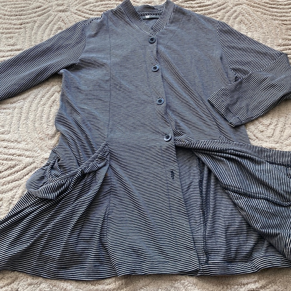 FRONT PORCH XS Black Stripe Lagenlook Pintuck Pocket Cardigan